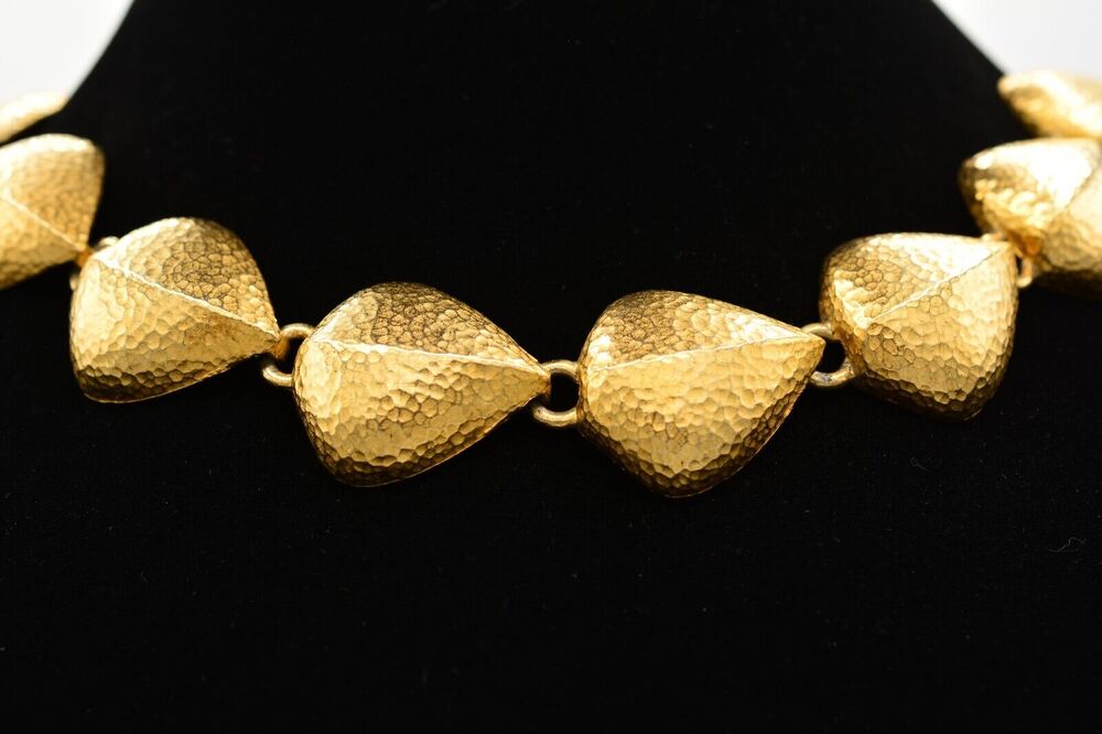 Givenchy Vintage Chunky Collar Necklace Heavy Brushed Gold Pebbled Signed BinK